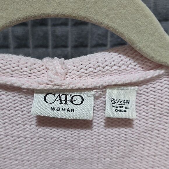 Hooded Oversized Christmas Sweater Pink 3XL 22/24 Snowflake Holiday Vneck Knit - Picture 4 of 15